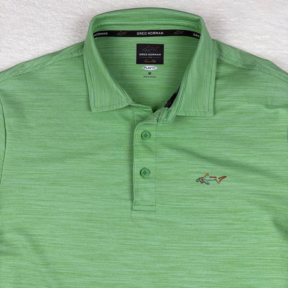 Greg Norman Tasso Elba Mens M Green Golf Polo Shirt Play Dry Performance